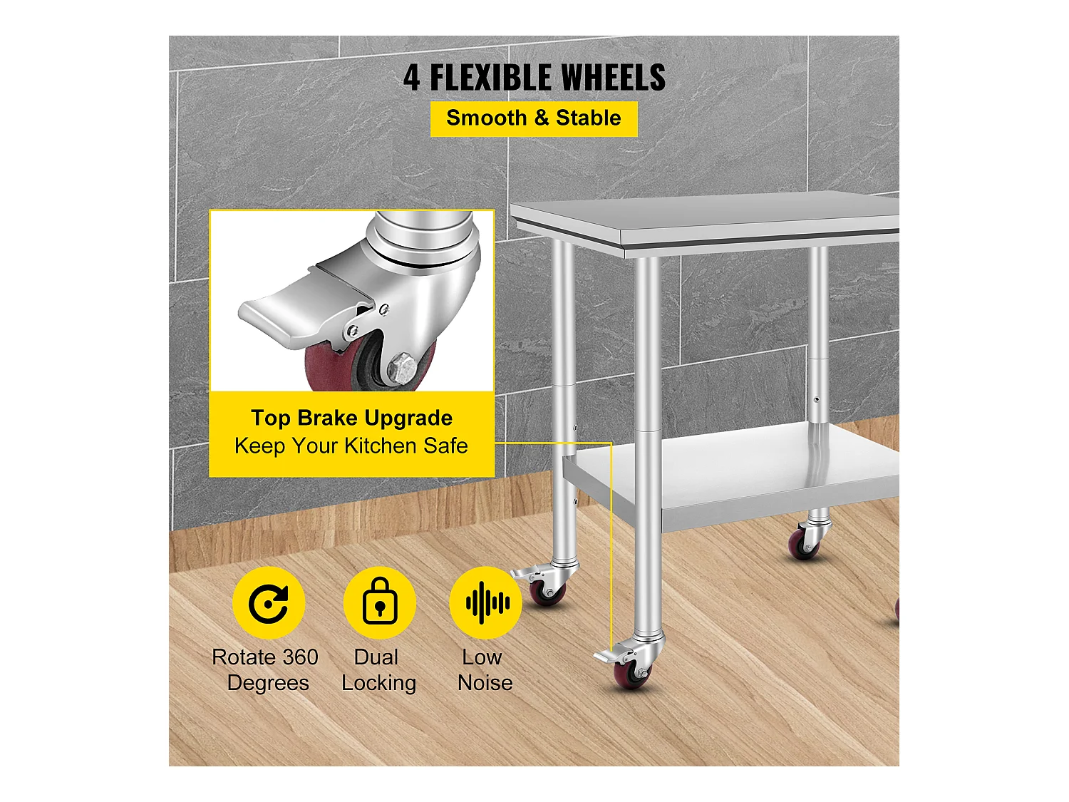 Table de Travail SucceBuy Table de Travail en Acier Inoxydable 30x24 Pouces Table de Préparation Commerciale avec 4 Roulettes