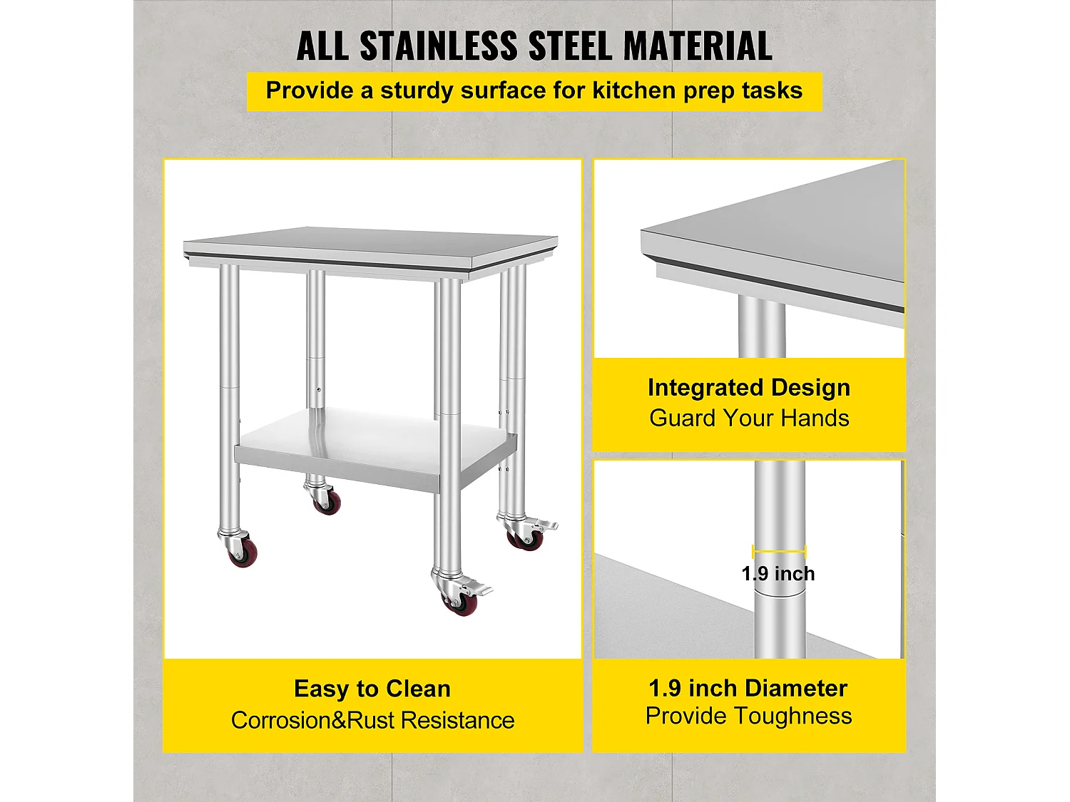 Table de Travail SucceBuy Table de Travail en Acier Inoxydable 30x24 Pouces Table de Préparation Commerciale avec 4 Roulettes