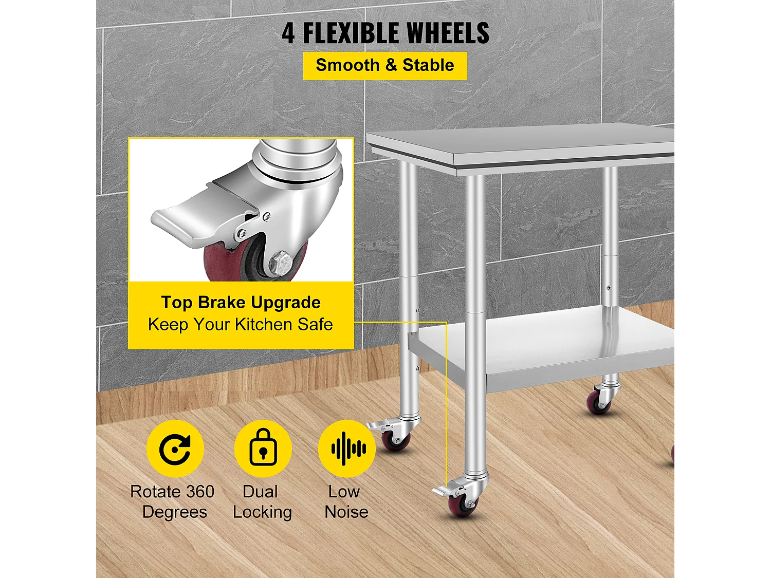 Table de Travail SucceBuy Table de Travail en Acier Inoxydable 30x24 Pouces Table de Préparation Commerciale avec 4 Roulettes