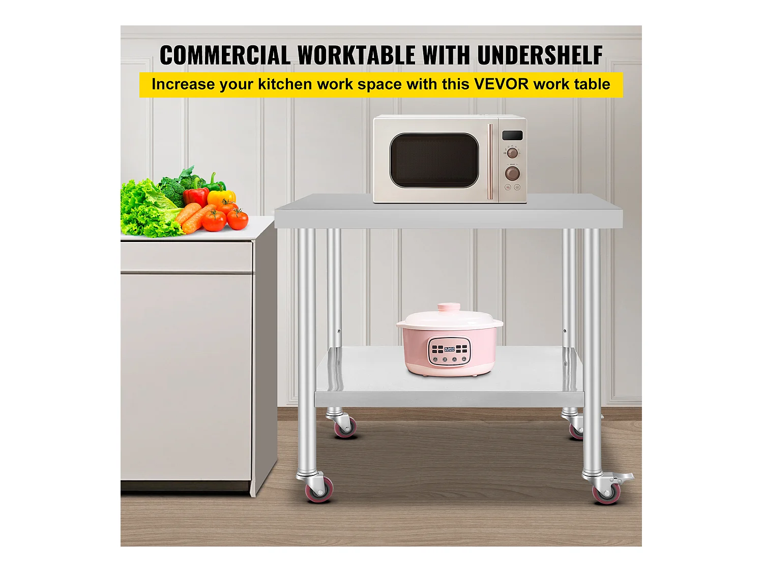 Table de Travail SucceBuy Table de Travail en Acier Inoxydable Table de Préparation Commerciale 36 x 30 Pouces avec 4 Roulettes