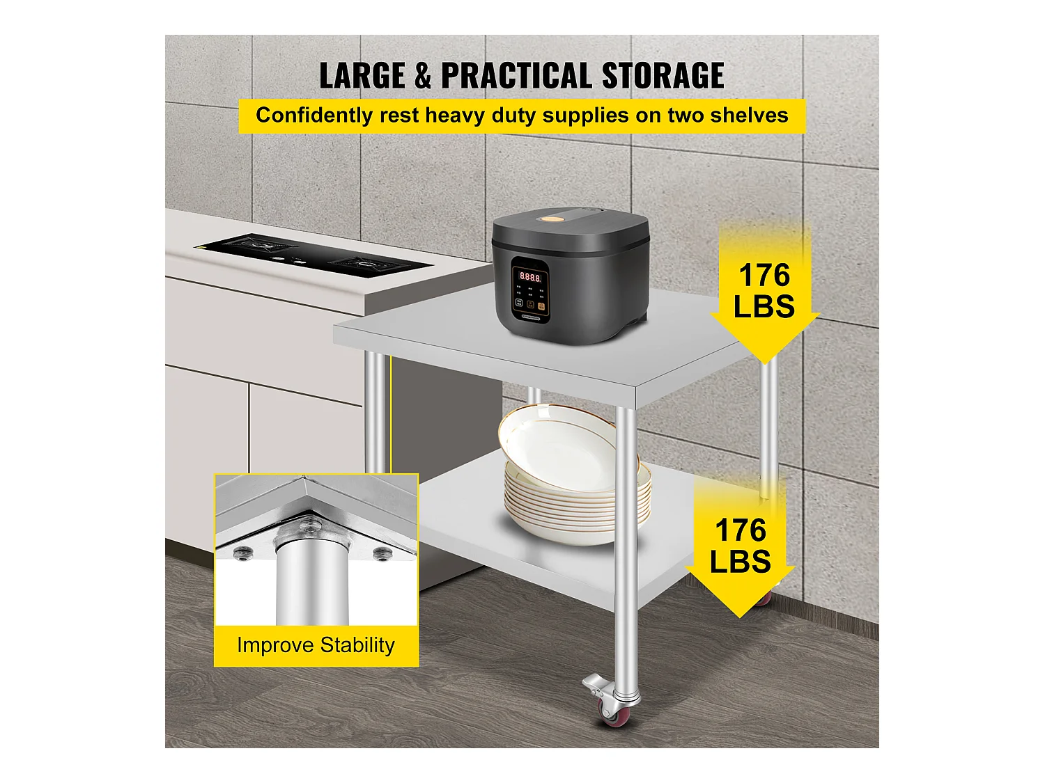 Table de Travail SucceBuy Table de Travail en Acier Inoxydable Table de Préparation Commerciale 36 x 30 Pouces avec 4 Roulettes