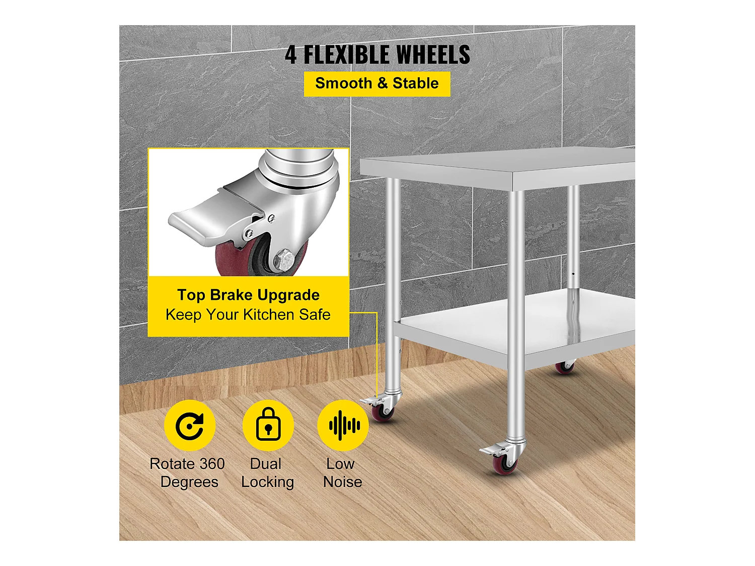 Table de Travail SucceBuy Table de Travail en Acier Inoxydable Table de Préparation Commerciale 36 x 30 Pouces avec 4 Roulettes