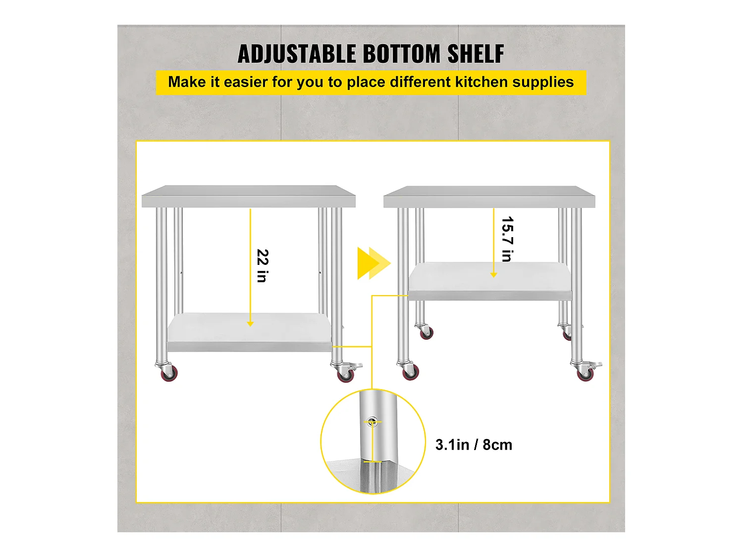 Table de Travail SucceBuy Table de Travail en Acier Inoxydable Table de Préparation Commerciale 36 x 30 Pouces avec 4 Roulettes