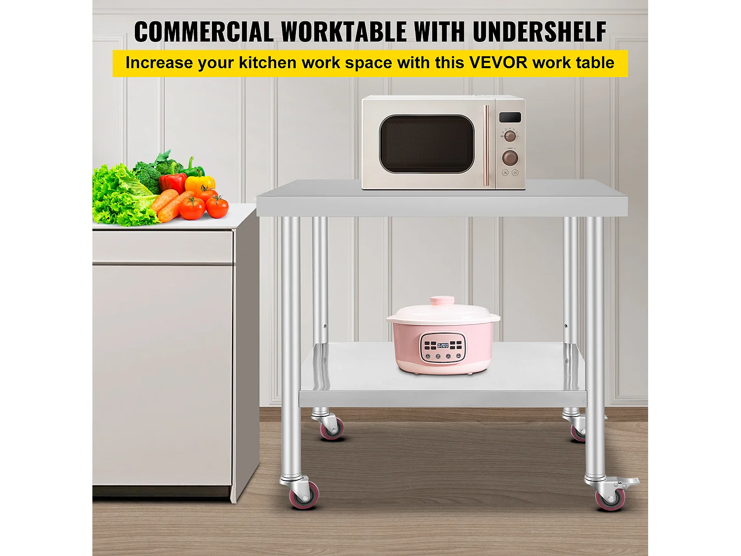 Table de Travail SucceBuy Table de Travail en Acier Inoxydable Table de Préparation Commerciale 36 x 30 Pouces avec 4 Roulettes