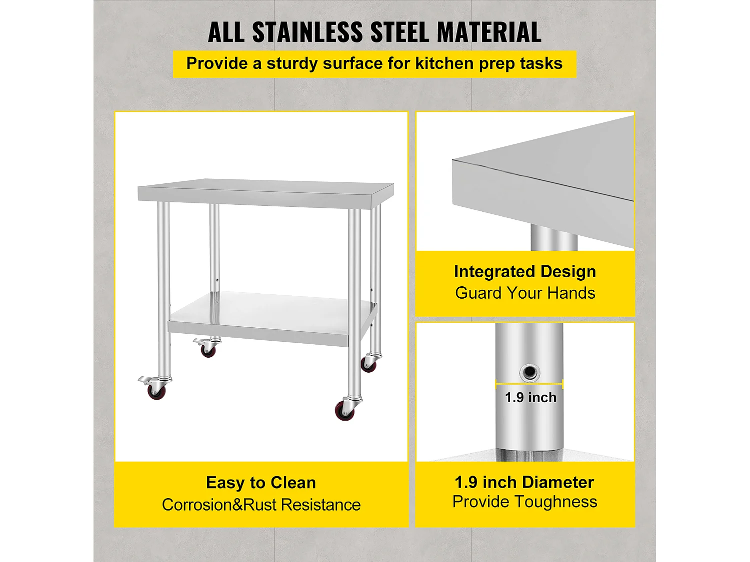 Table de Travail SucceBuy Table de Travail en Acier Inoxydable Table de Préparation Commerciale 36 x 30 Pouces avec 4 Roulettes