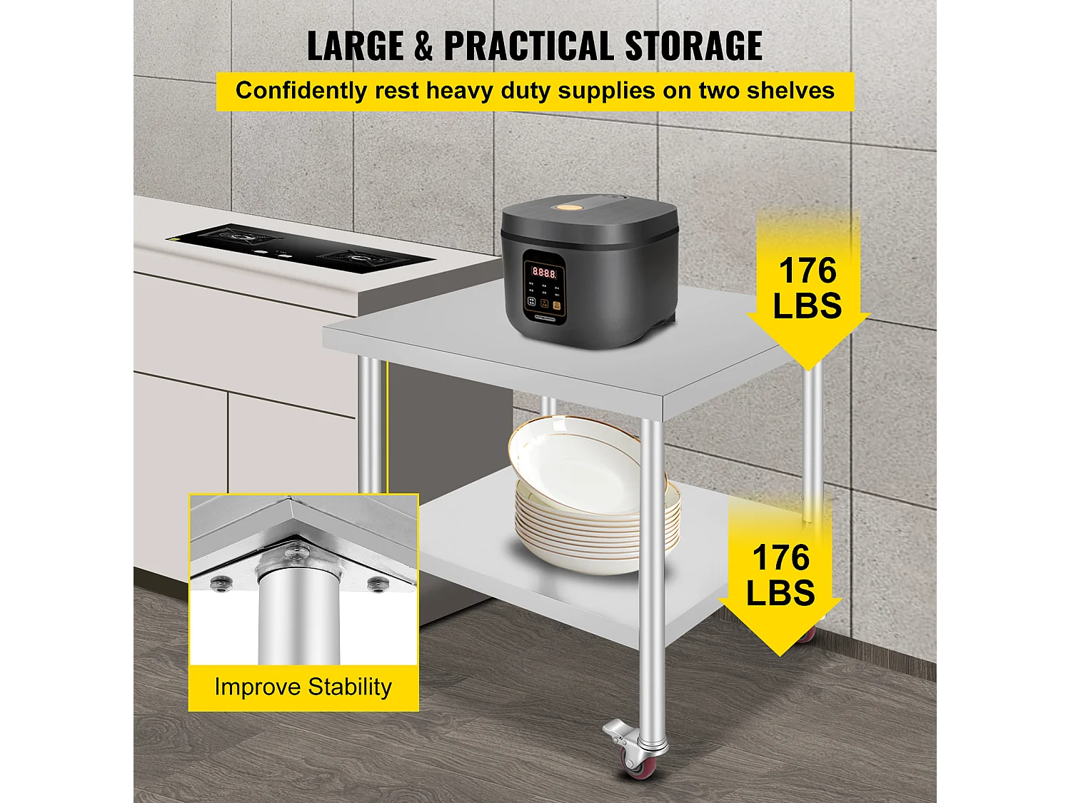 Table de Travail SucceBuy Table de Travail en Acier Inoxydable Table de Préparation Commerciale 36 x 30 Pouces avec 4 Roulettes
