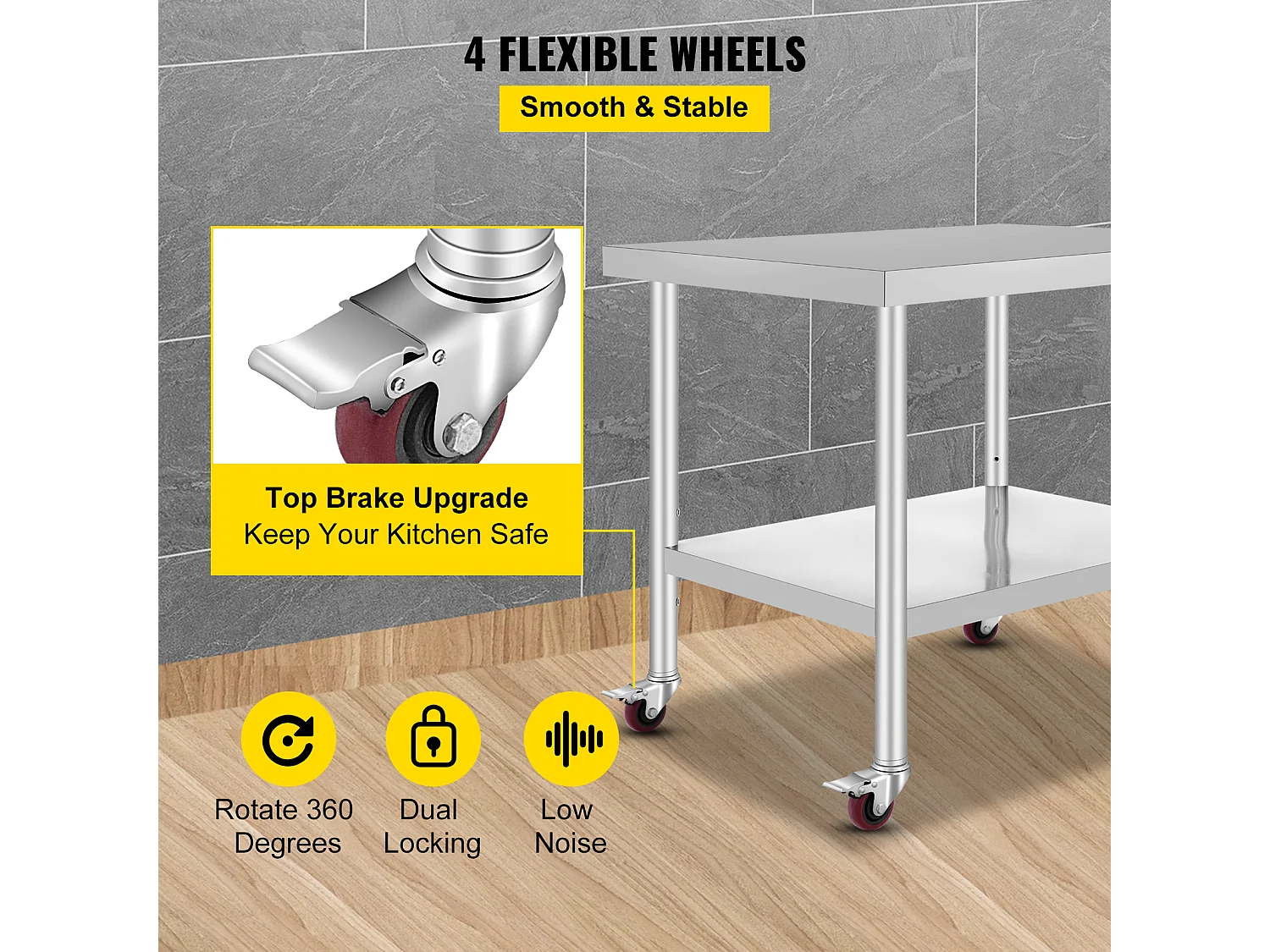 Table de Travail SucceBuy Table de Travail en Acier Inoxydable Table de Préparation Commerciale 36 x 30 Pouces avec 4 Roulettes