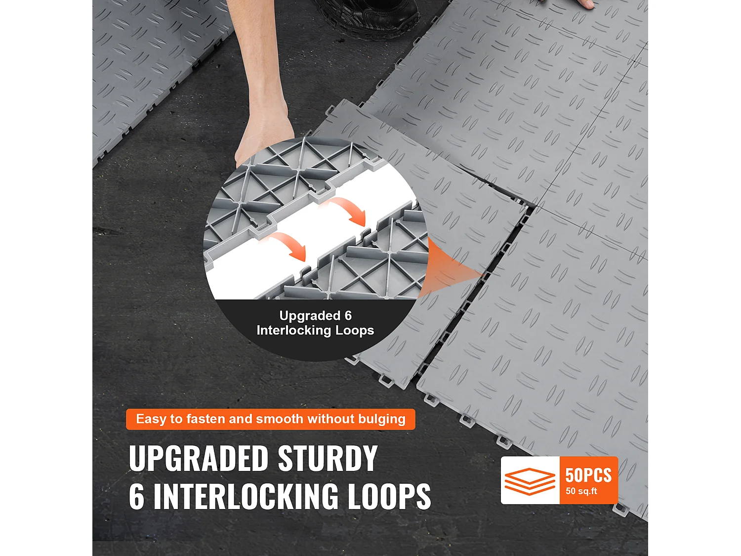 Dalles de Garage SucceBuy Lot de 50 Carreaux de Sol à Emboîter pour Garage 30.48 x 30.48 CM Noir
