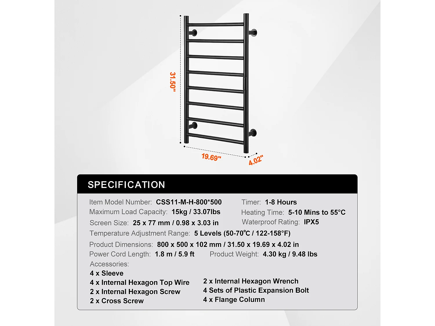 EMKE Sèche SucceBuy Porte-Serviettes Chauffant à 8 Barres