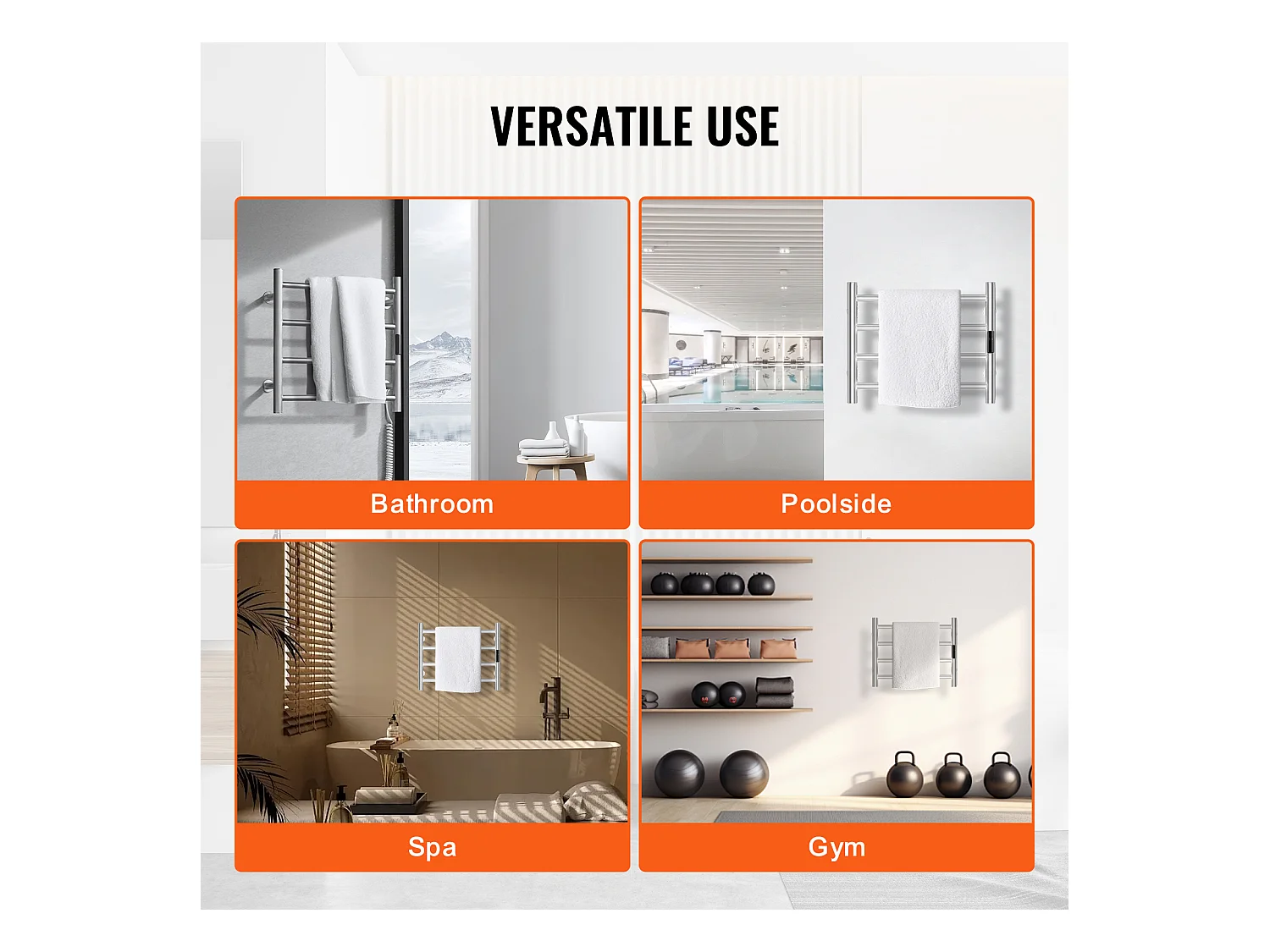 EMKE Sèche Serviettes Mural à 4 Barres, Porte-Serviettes Chauffant pour Salle de Bain, Argent