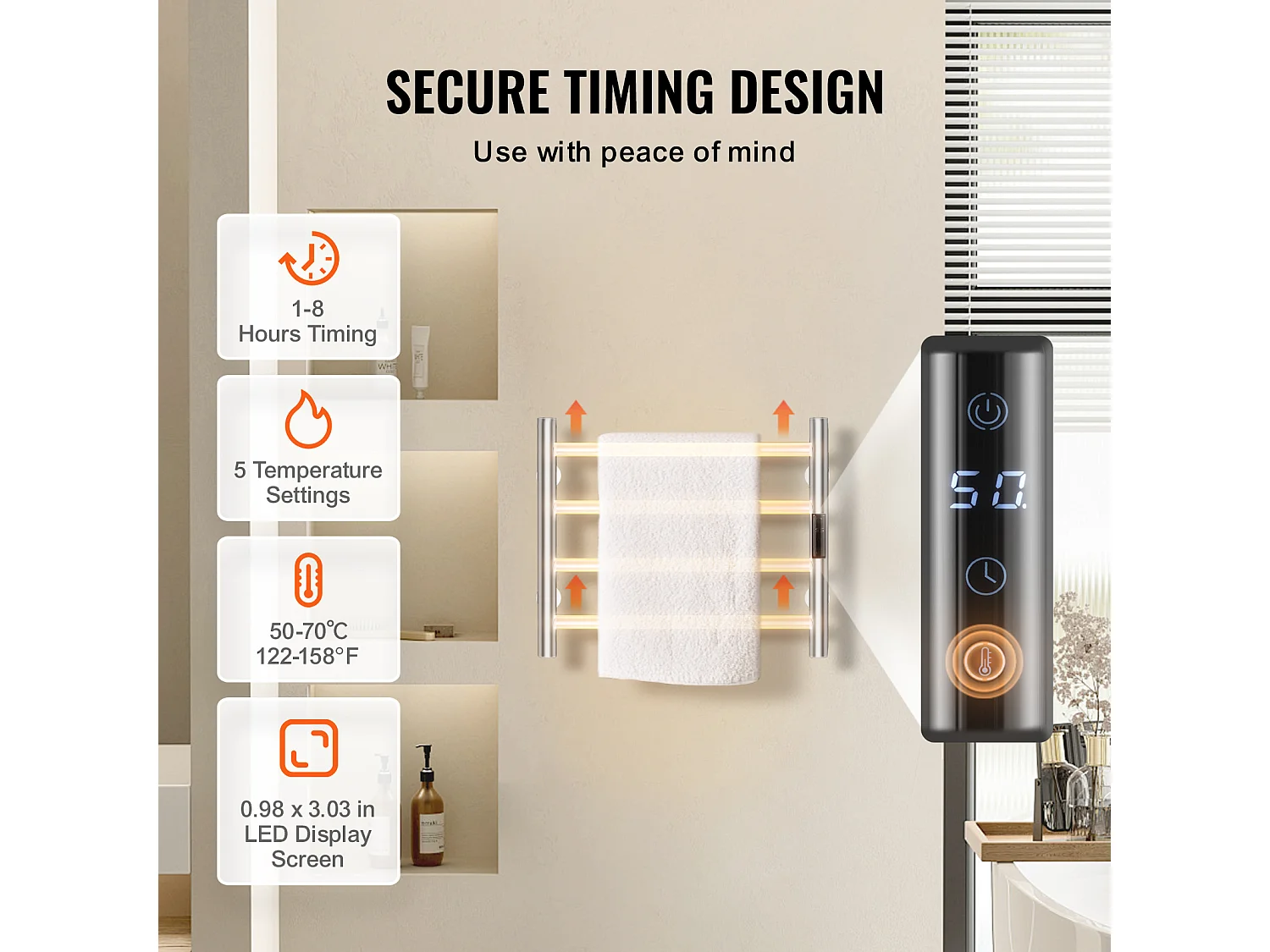 EMKE Sèche Serviettes Mural à 4 Barres, Porte-Serviettes Chauffant pour Salle de Bain, Argent