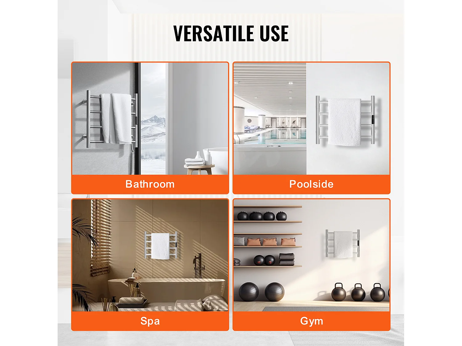 EMKE Sèche Serviettes Mural à 4 Barres, Porte-Serviettes Chauffant pour Salle de Bain, Argent