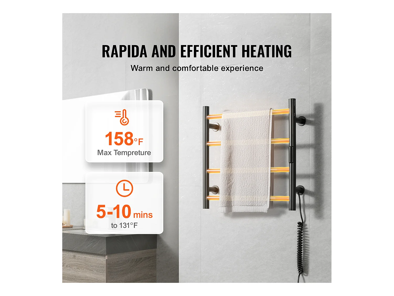 Verwarmd Handdoekenrek SucceBuy 4-Stang Handdoekverwarmer