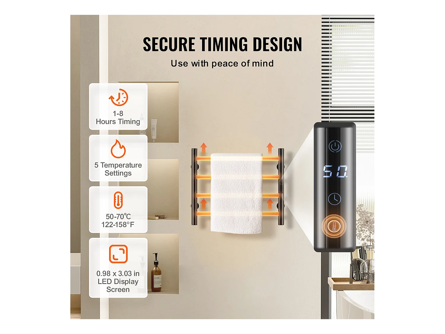 Verwarmd Handdoekenrek SucceBuy 4-Stang Handdoekverwarmer