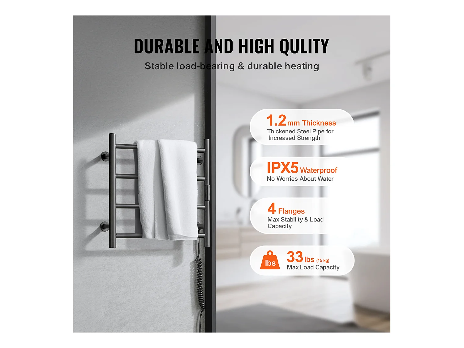 Verwarmd Handdoekenrek SucceBuy 4-Stang Handdoekverwarmer