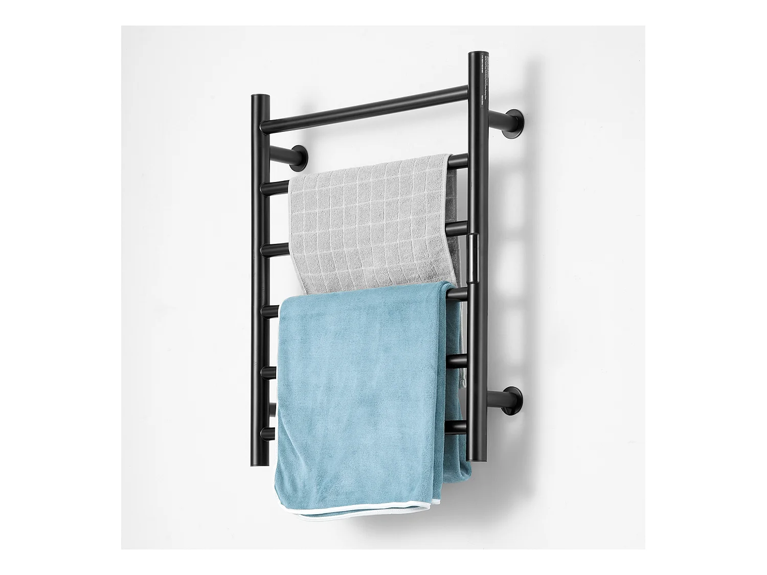 EMKE Porte-Serviettes Mural à 6 Barres, Sèche-Serviettes Chauffant pour Salle de Bain, Noir