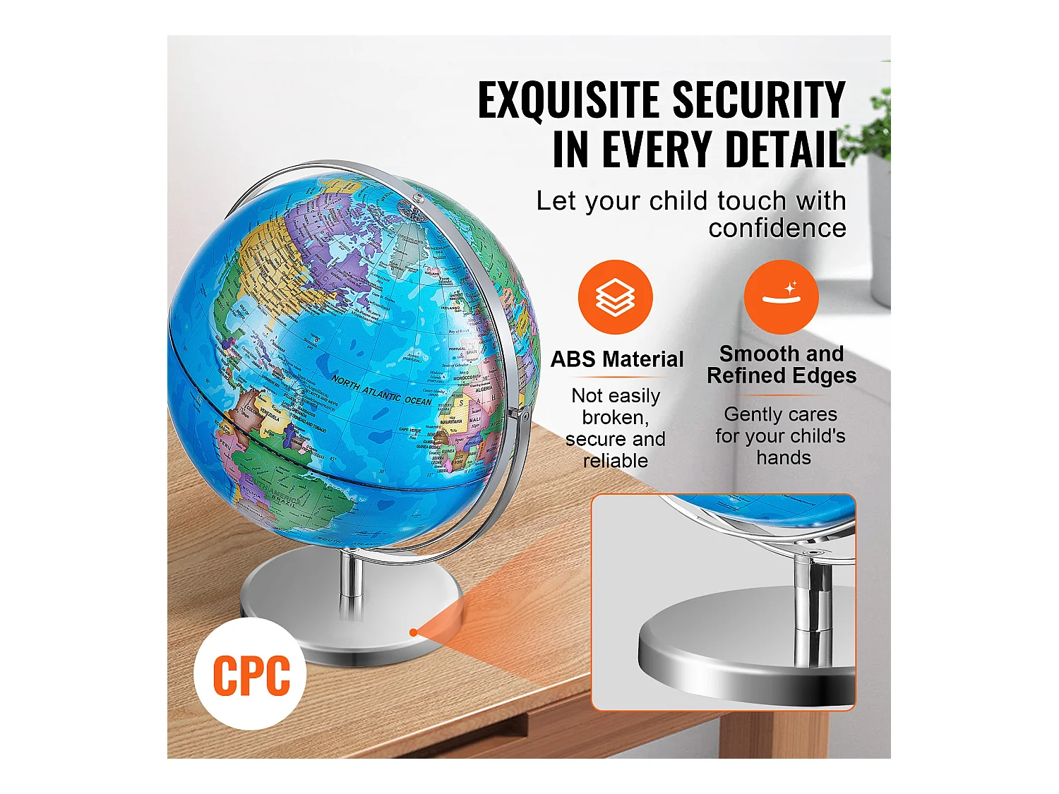 Globe Terrestre, SucceBuy  Globe Terrestre Rotatif avec Support 13 Pouces Globe Terrestre Éducatif pour L'étude et La Décoration