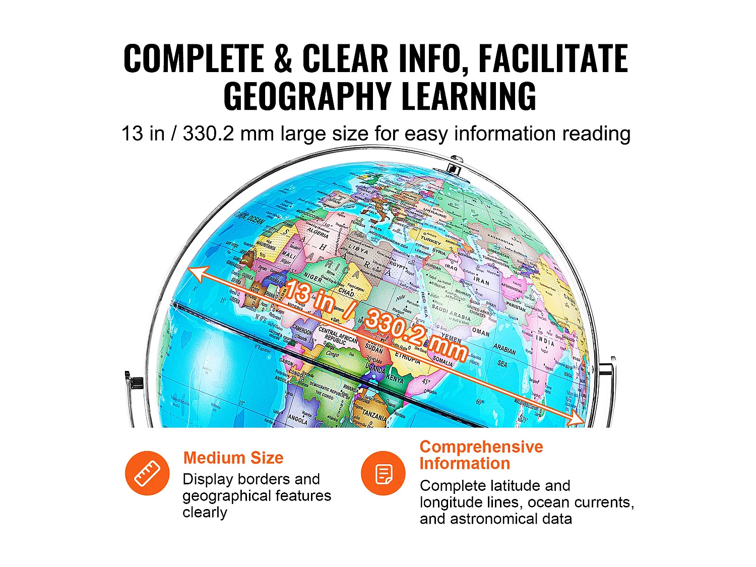 Globe Terrestre, SucceBuy  Globe Terrestre Rotatif avec Support 13 Pouces Globe Terrestre Éducatif pour L'étude et La Décoration