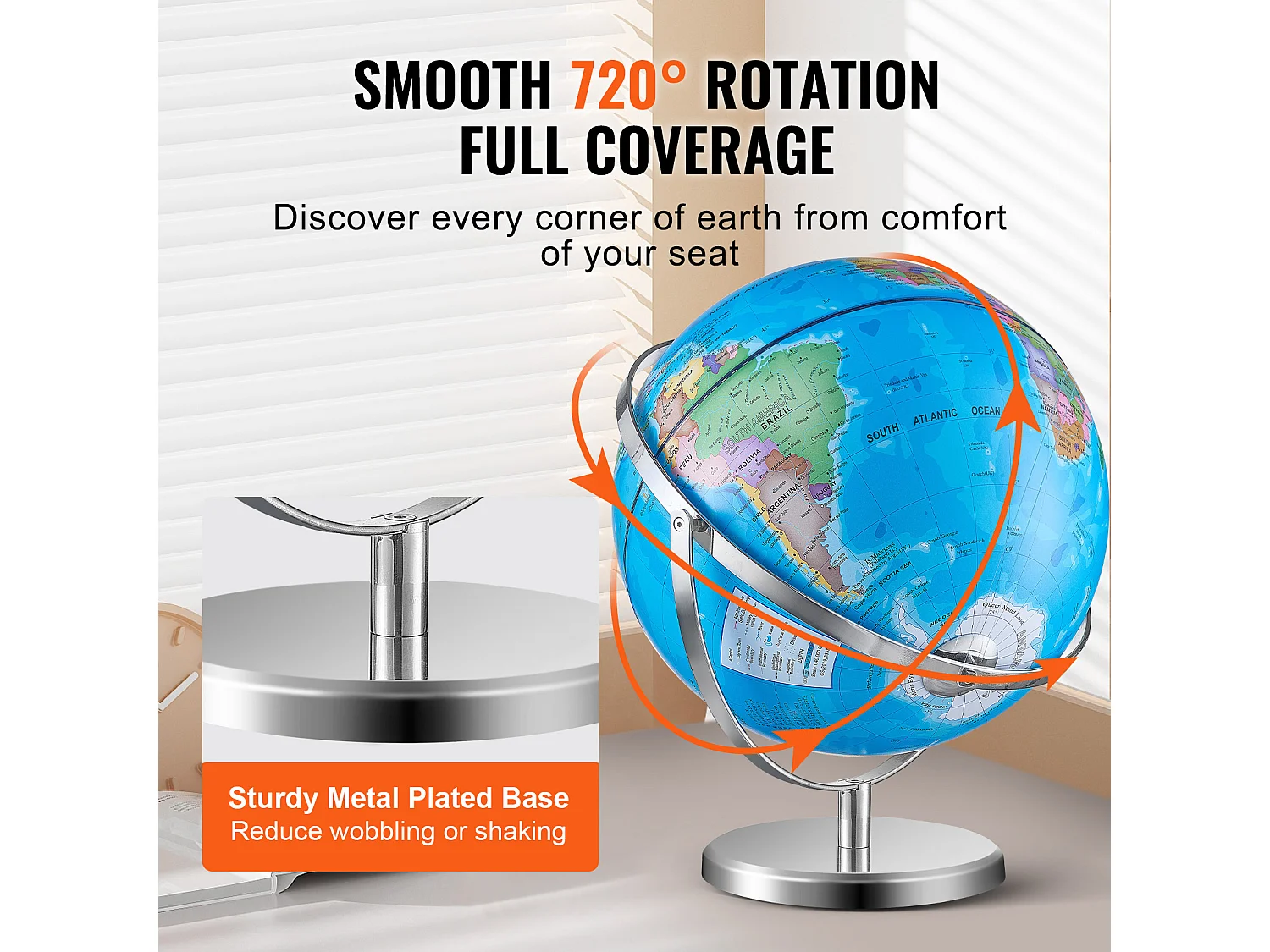 Globe Terrestre, SucceBuy  Globe Terrestre Rotatif avec Support 13 Pouces Globe Terrestre Éducatif pour L'étude et La Décoration