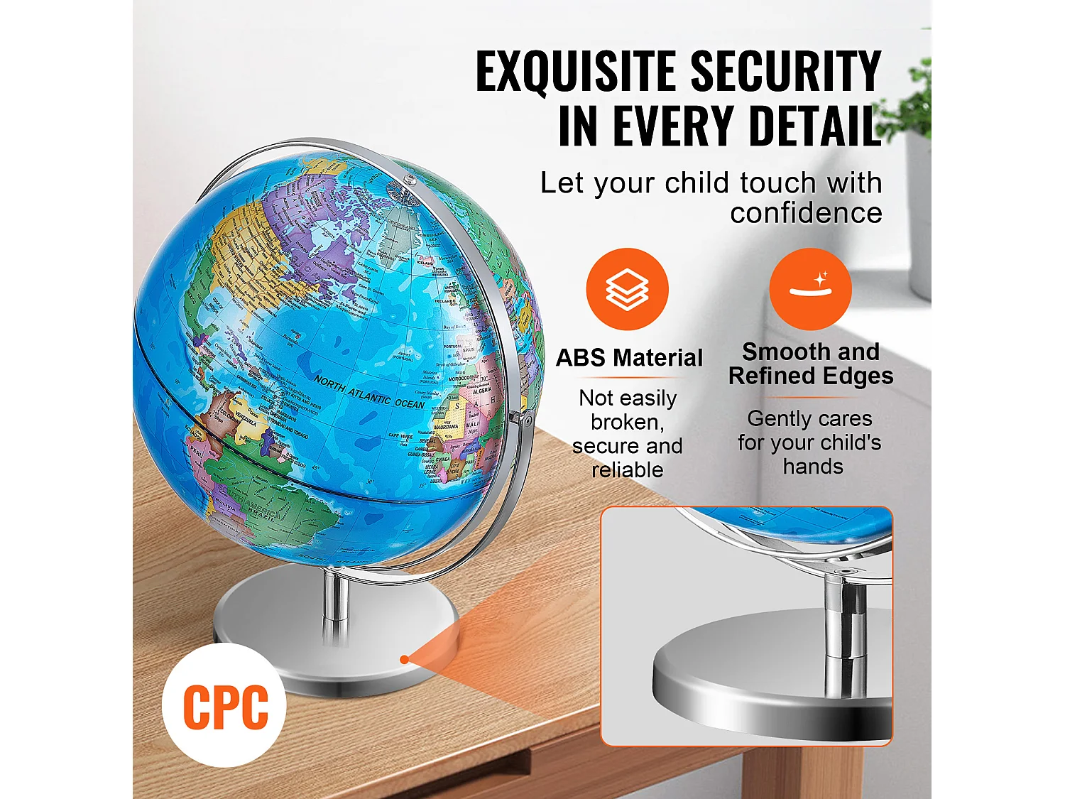 Globe Terrestre, SucceBuy  Globe Terrestre Rotatif avec Support 13 Pouces Globe Terrestre Éducatif pour L'étude et La Décoration