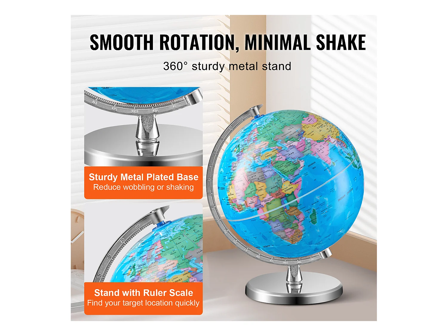 Globe Terrestre, SucceBuy Globe Terrestre Rotatif avec Support Globe Terrestre Éducatif de 8 Pouces pour L'Apprentissage et La Décoration