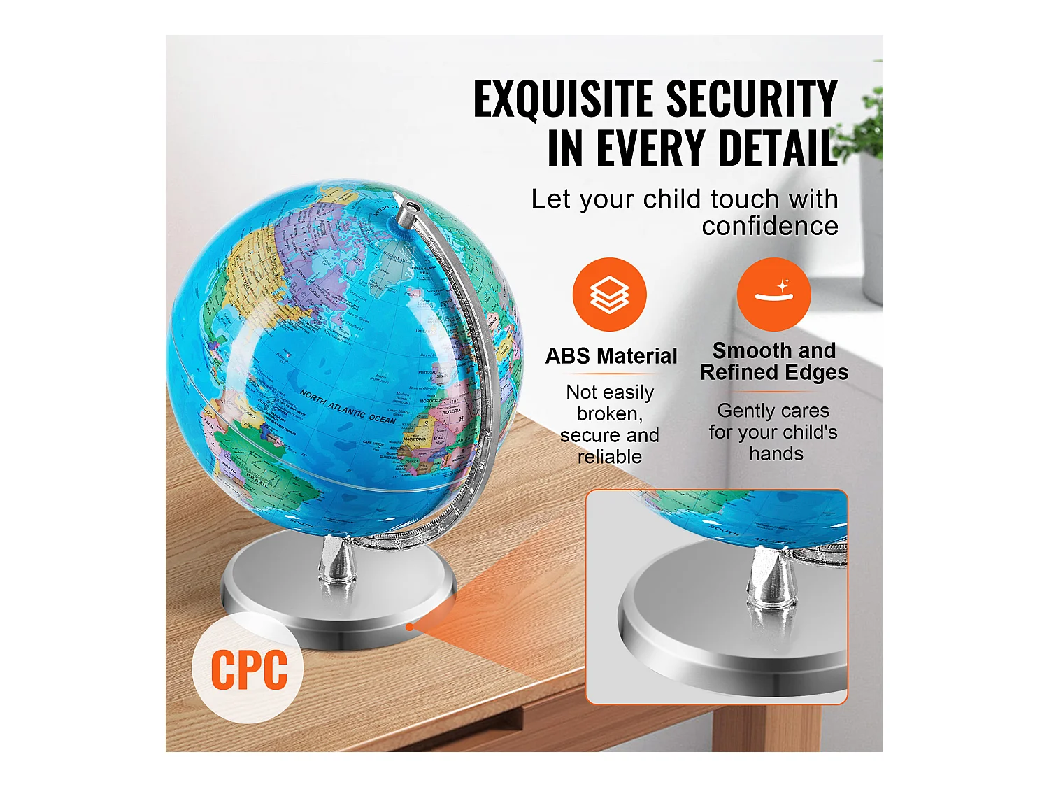 Globe Terrestre, SucceBuy Globe Terrestre Rotatif avec Support Globe Terrestre Éducatif de 8 Pouces pour L'Apprentissage et La Décoration