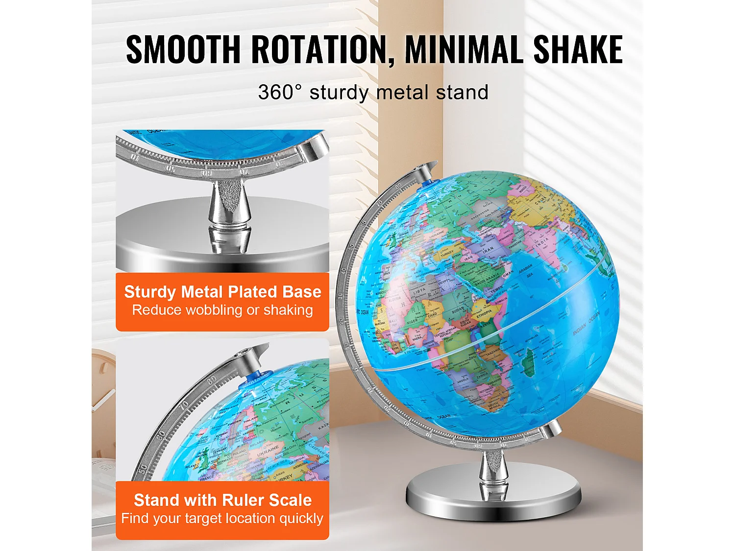 Globe Terrestre, SucceBuy Globe Terrestre Rotatif avec Support Globe Terrestre Éducatif de 8 Pouces pour L'Apprentissage et La Décoration