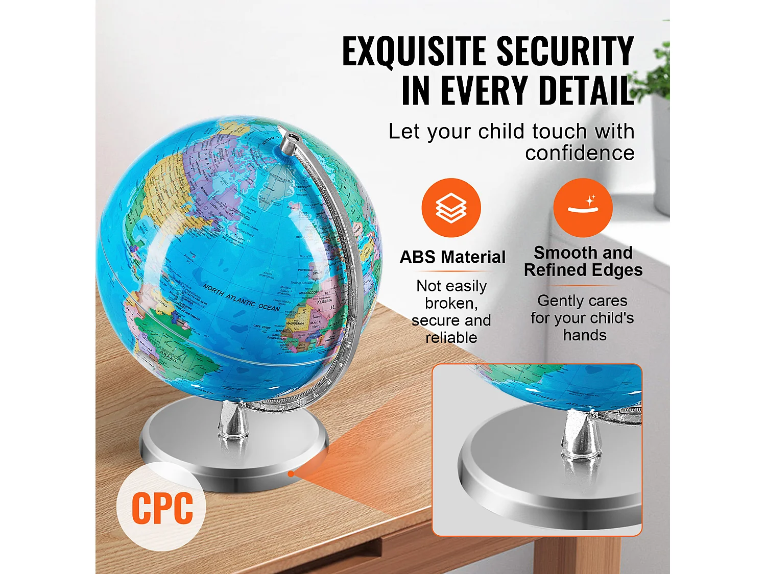 Globe Terrestre, SucceBuy Globe Terrestre Rotatif avec Support Globe Terrestre Éducatif de 8 Pouces pour L'Apprentissage et La Décoration