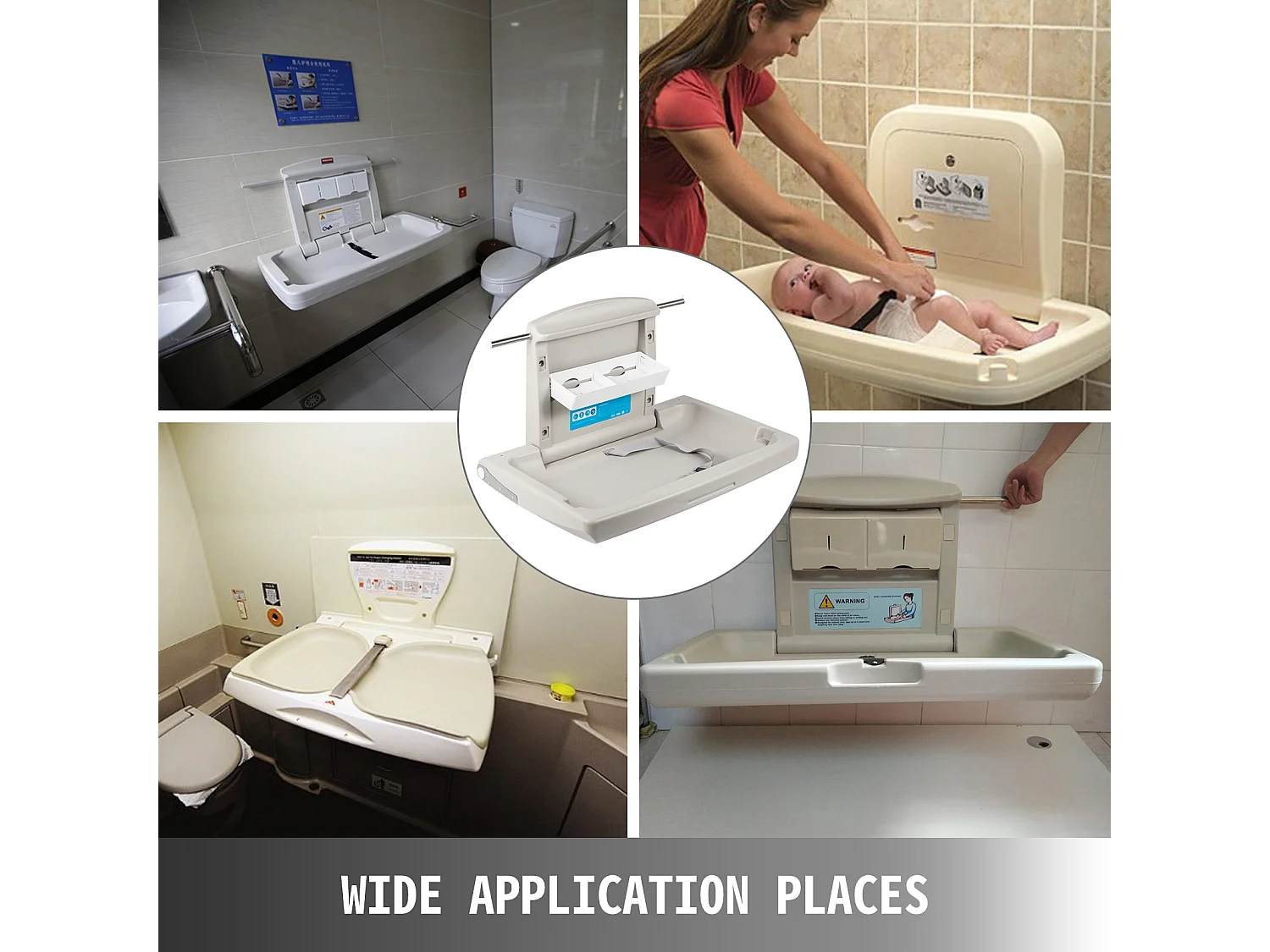 Wandmontierter, Klappbarer Wickeltisch, SucceBuy Commercial Grey Wandmontierter Wickeltisch