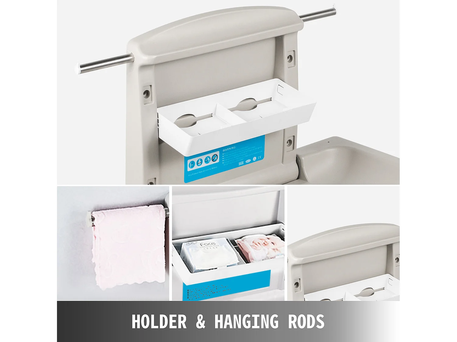 Wandmontierter, Klappbarer Wickeltisch, SucceBuy Commercial Grey Wandmontierter Wickeltisch