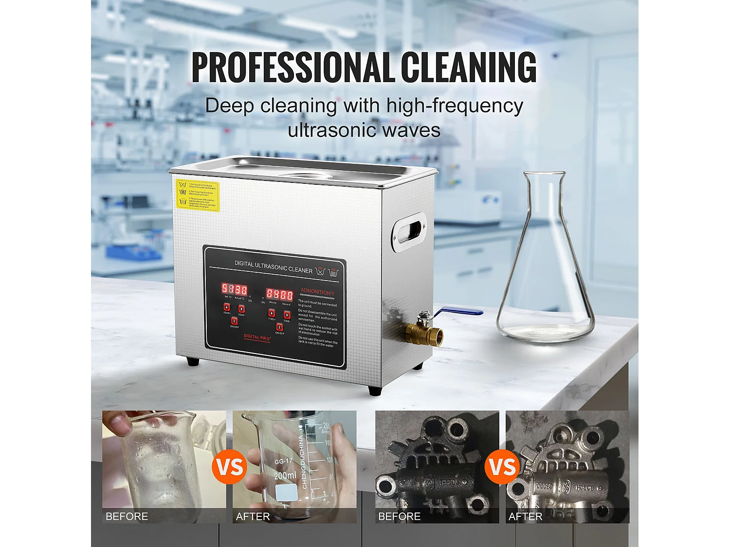 Nettoyeur à Ultrasons SucceBuy 6L avec Minuterie et Chauffage, Nettoyeur Numérique en Acier Inoxydable