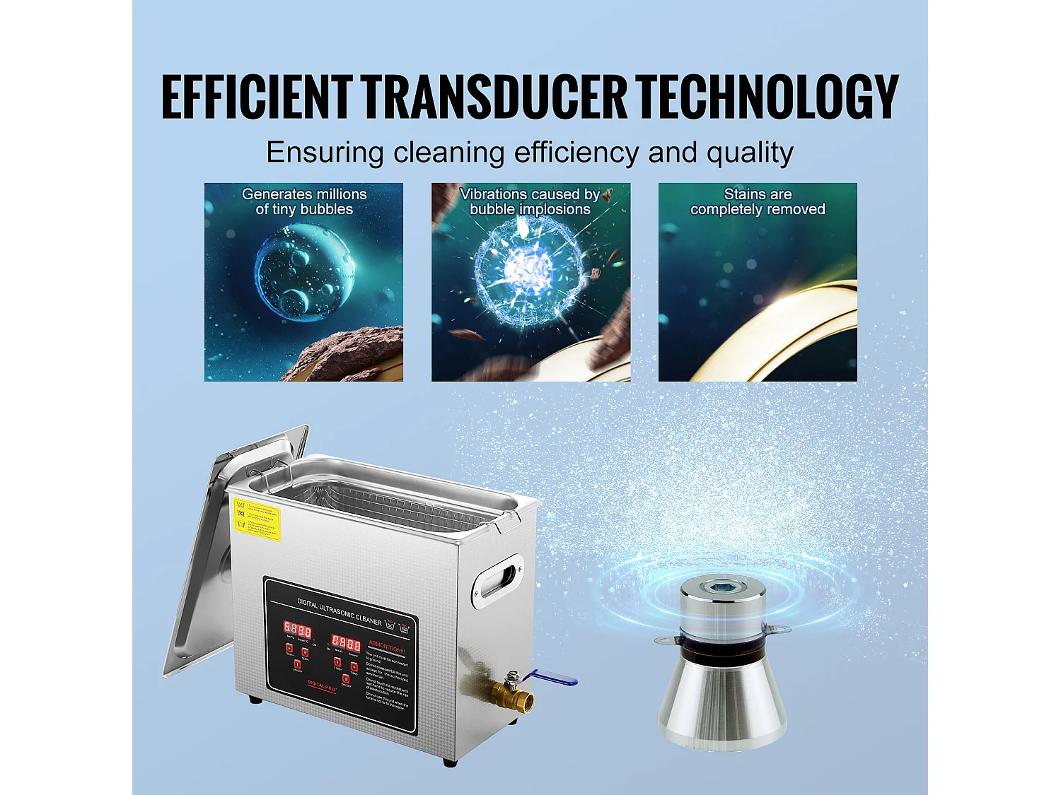 Nettoyeur à Ultrasons SucceBuy 6L avec Minuterie et Chauffage, Nettoyeur Numérique en Acier Inoxydable