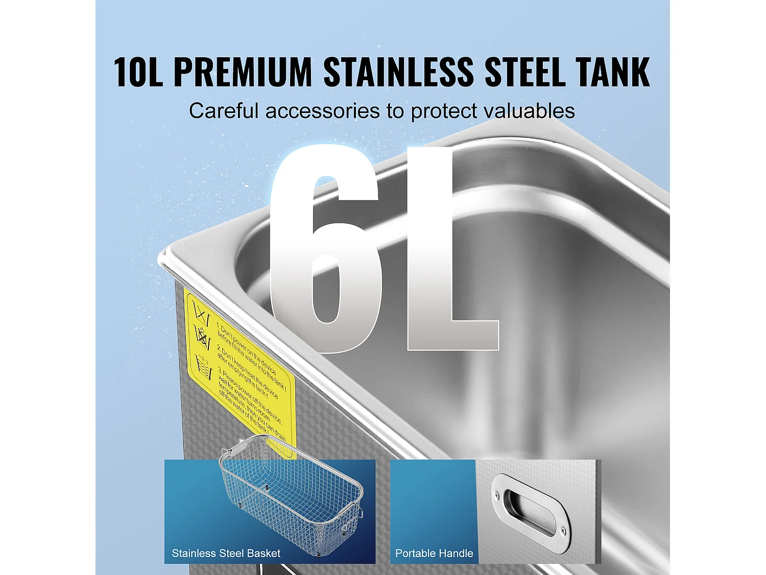 Nettoyeur à Ultrasons SucceBuy 6L avec Minuterie et Chauffage, Nettoyeur Numérique en Acier Inoxydable