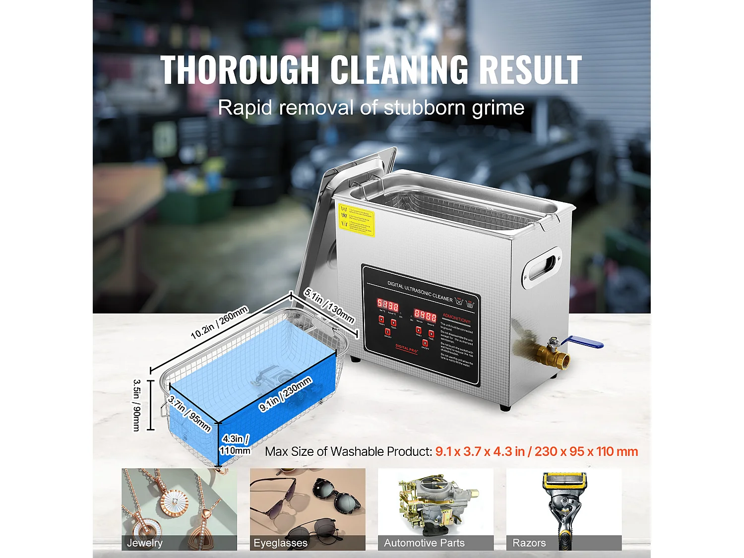 Nettoyeur à Ultrasons SucceBuy 6L avec Minuterie et Chauffage, Nettoyeur Numérique en Acier Inoxydable