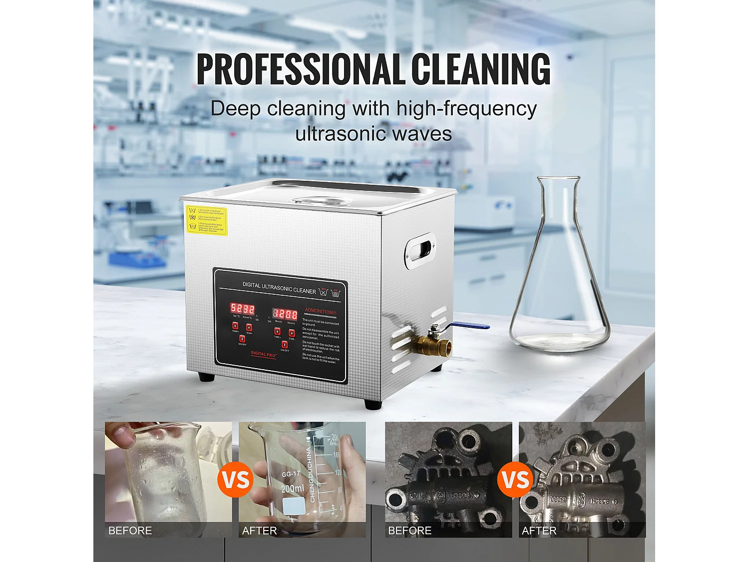 Nettoyeur à Ultrasons SucceBuy 10L avec Minuterie et Chauffage, Machine de Nettoyage Sonique Numérique