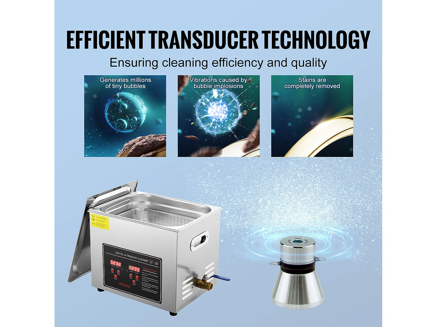 Nettoyeur à Ultrasons SucceBuy 10L avec Minuterie et Chauffage, Machine de Nettoyage Sonique Numérique