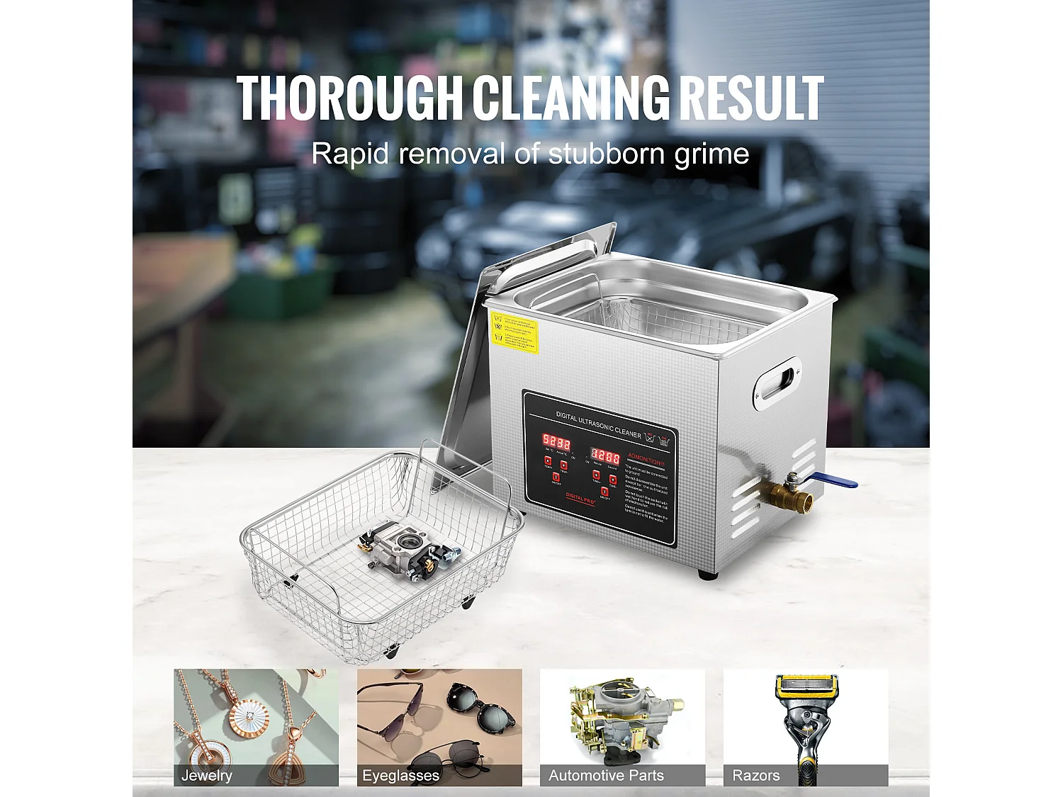 Nettoyeur à Ultrasons SucceBuy 10L avec Minuterie et Chauffage, Machine de Nettoyage Sonique Numérique