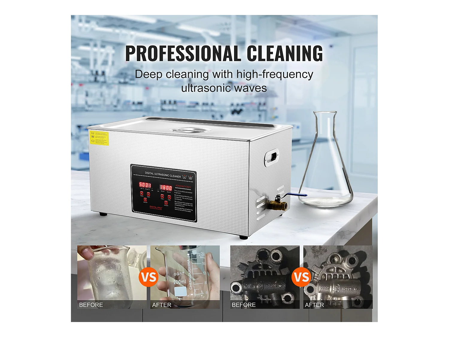 Nettoyeur à Ultrasons SucceBuy Nettoyeur à Ultrasons Numérique, Machine Sonique Numérique avec Minuterie et Chauffage