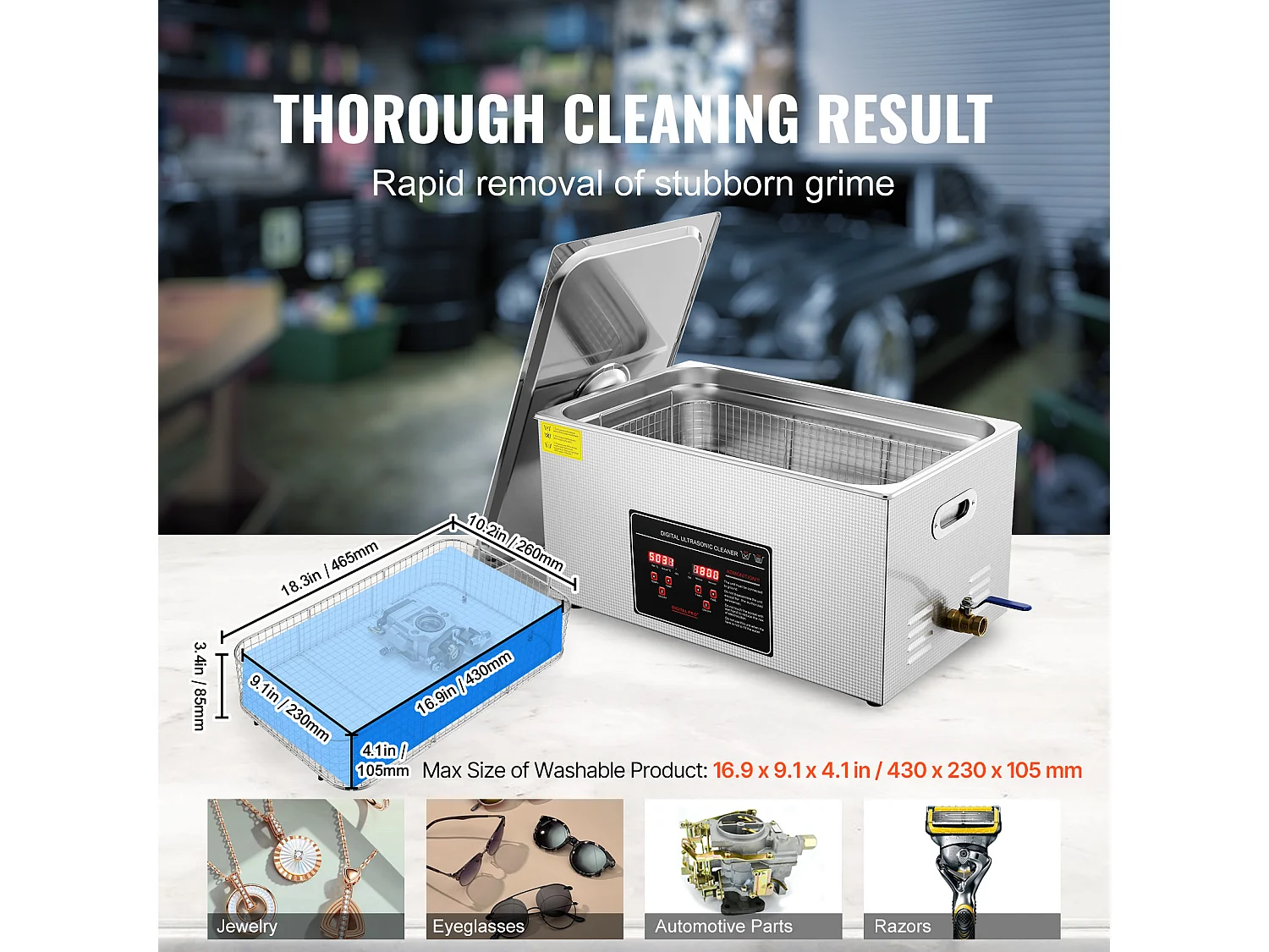 Nettoyeur à Ultrasons SucceBuy Nettoyeur à Ultrasons Numérique, Machine Sonique Numérique avec Minuterie et Chauffage