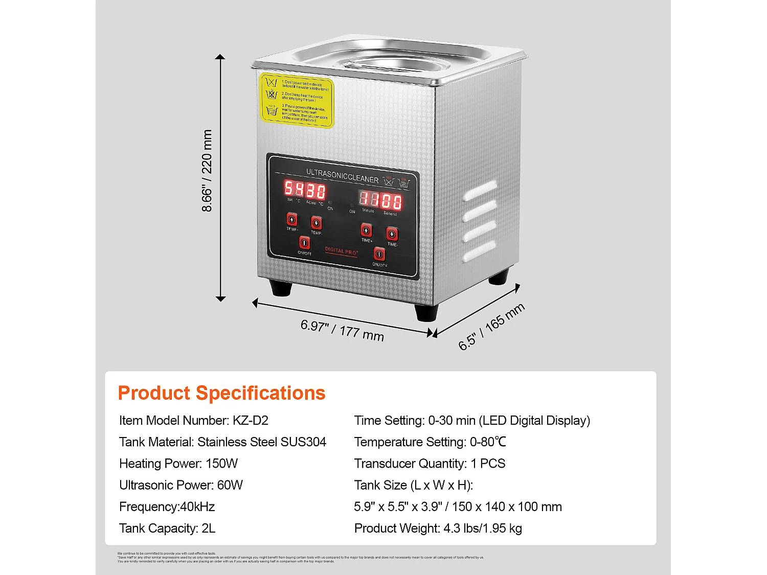 Nettoyeur à Ultrasons SucceBuy Nettoyeur à Ultrasons Numérique2L avec Minuterie et Chauffage, Machine de Nettoyage Sonique Numérique