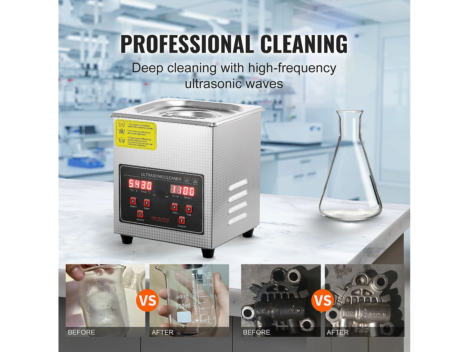 Nettoyeur à Ultrasons SucceBuy Nettoyeur à Ultrasons Numérique2L avec Minuterie et Chauffage, Machine de Nettoyage Sonique Numérique