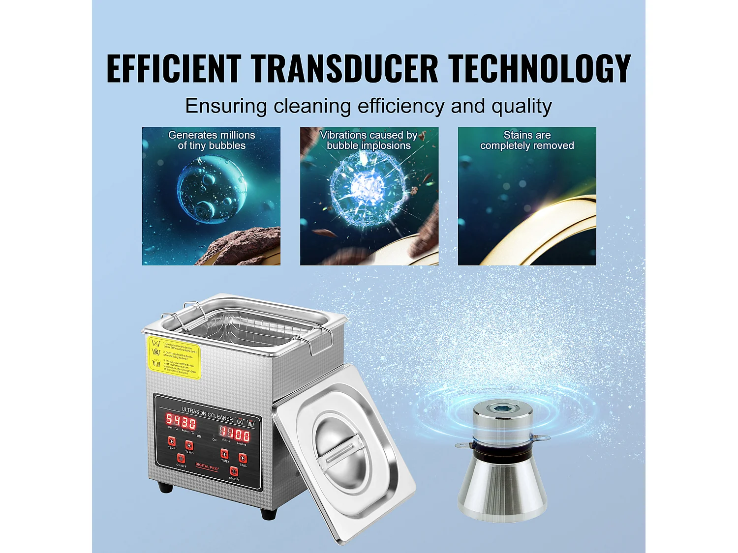 Nettoyeur à Ultrasons SucceBuy Nettoyeur à Ultrasons Numérique2L avec Minuterie et Chauffage, Machine de Nettoyage Sonique Numérique