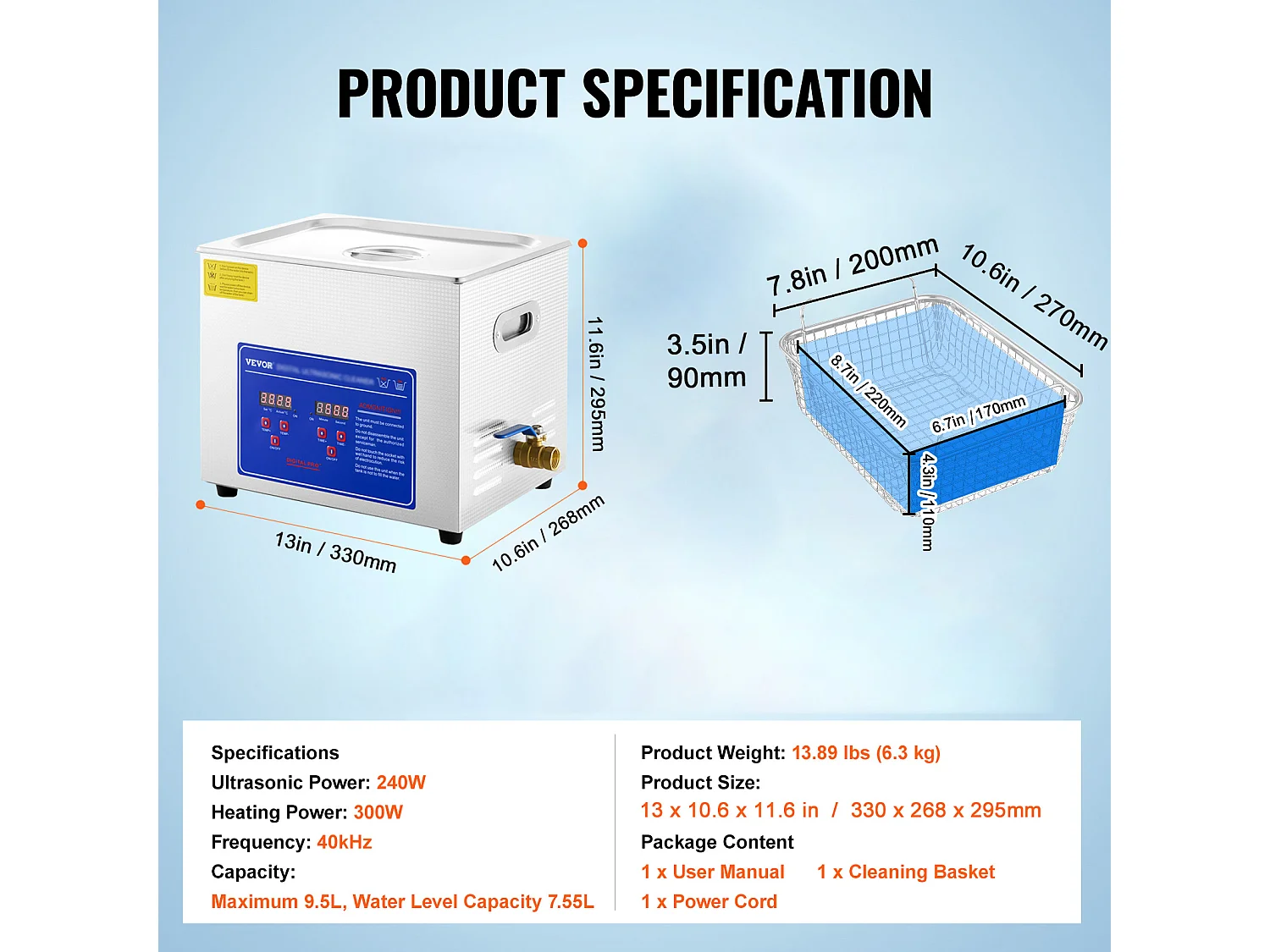 Ultraschallreiniger SucceBuy 9,5L Professional Ultraschall Sauberer, Digital Witz und Heizung, Edelstahl