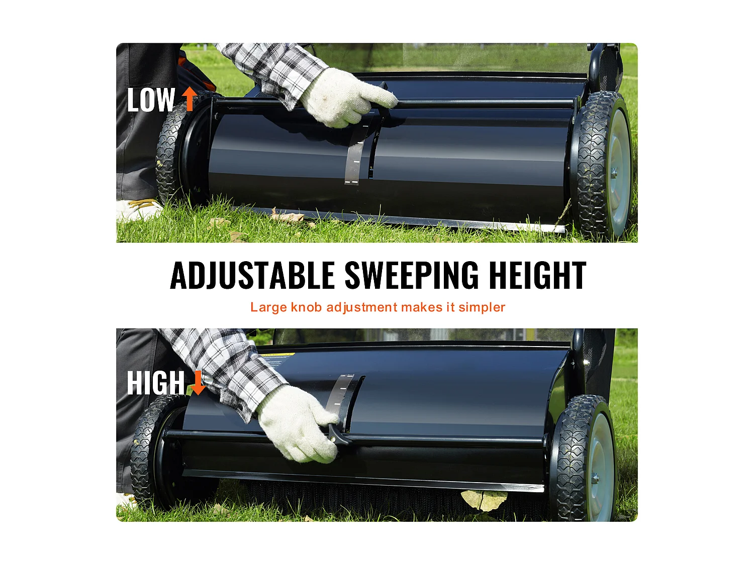 Balayeuse à Gazon SucceBuy de 26 Po, Ramasseur de Feuilles et D'herbe à Pousser, Capacité de 7 Pi3