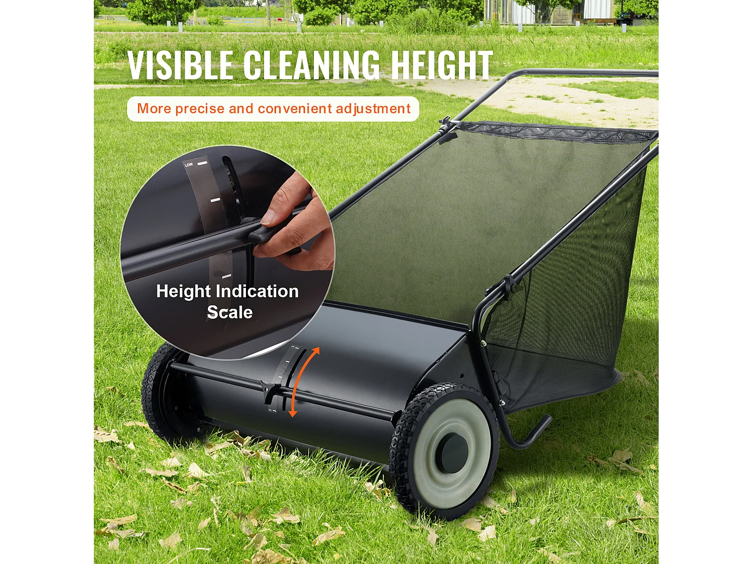 Balayeuse à Gazon SucceBuy de 26 Po, Ramasseur de Feuilles et D'herbe à Pousser, Capacité de 7 Pi3