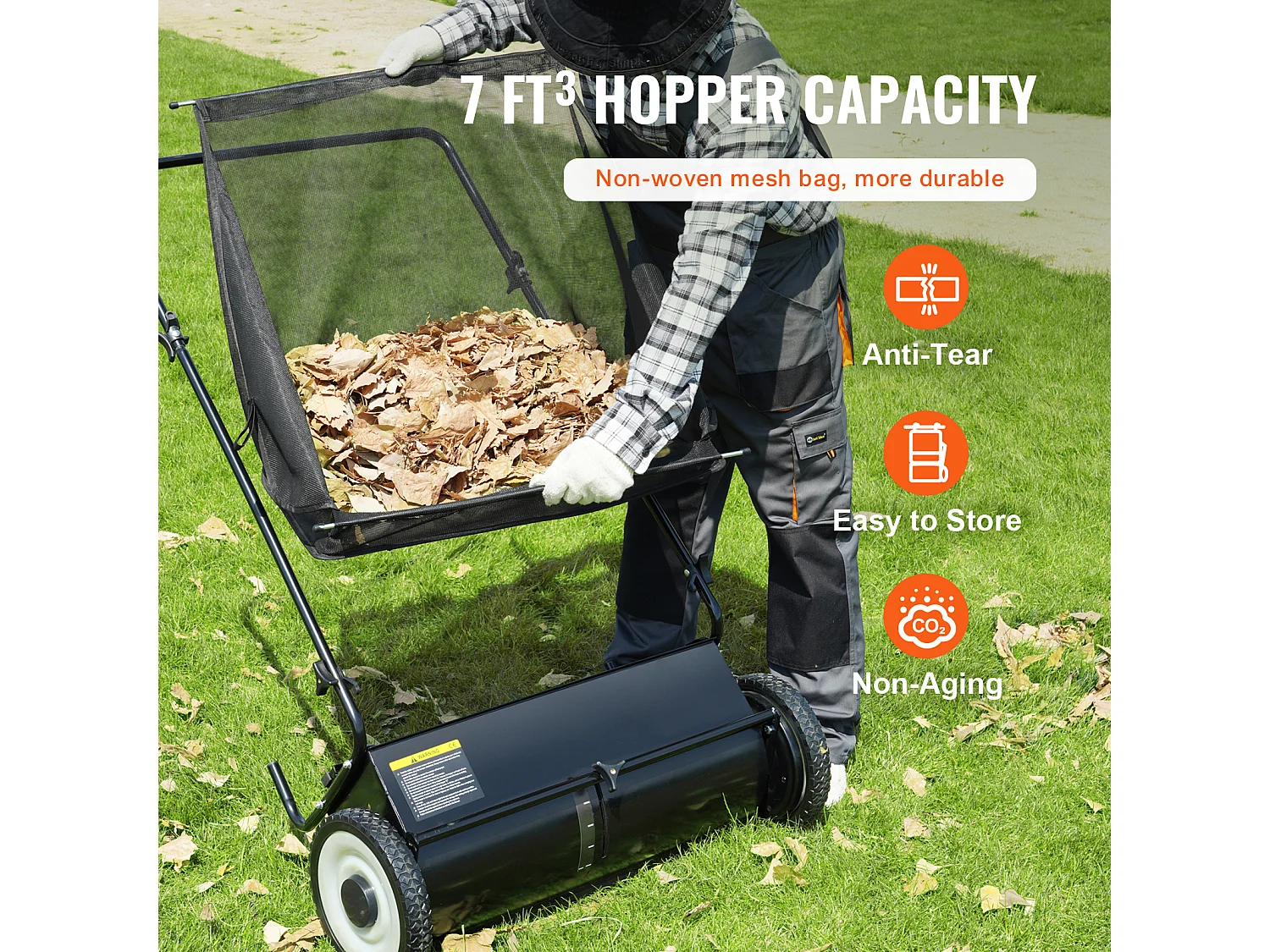 Balayeuse à Gazon SucceBuy de 26 Po, Ramasseur de Feuilles et D'herbe à Pousser, Capacité de 7 Pi3