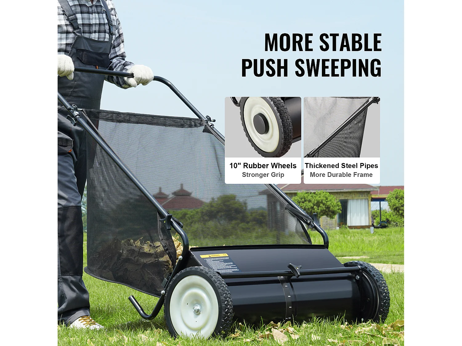 Balayeuse à Gazon SucceBuy de 26 Po, Ramasseur de Feuilles et D'herbe à Pousser, Capacité de 7 Pi3