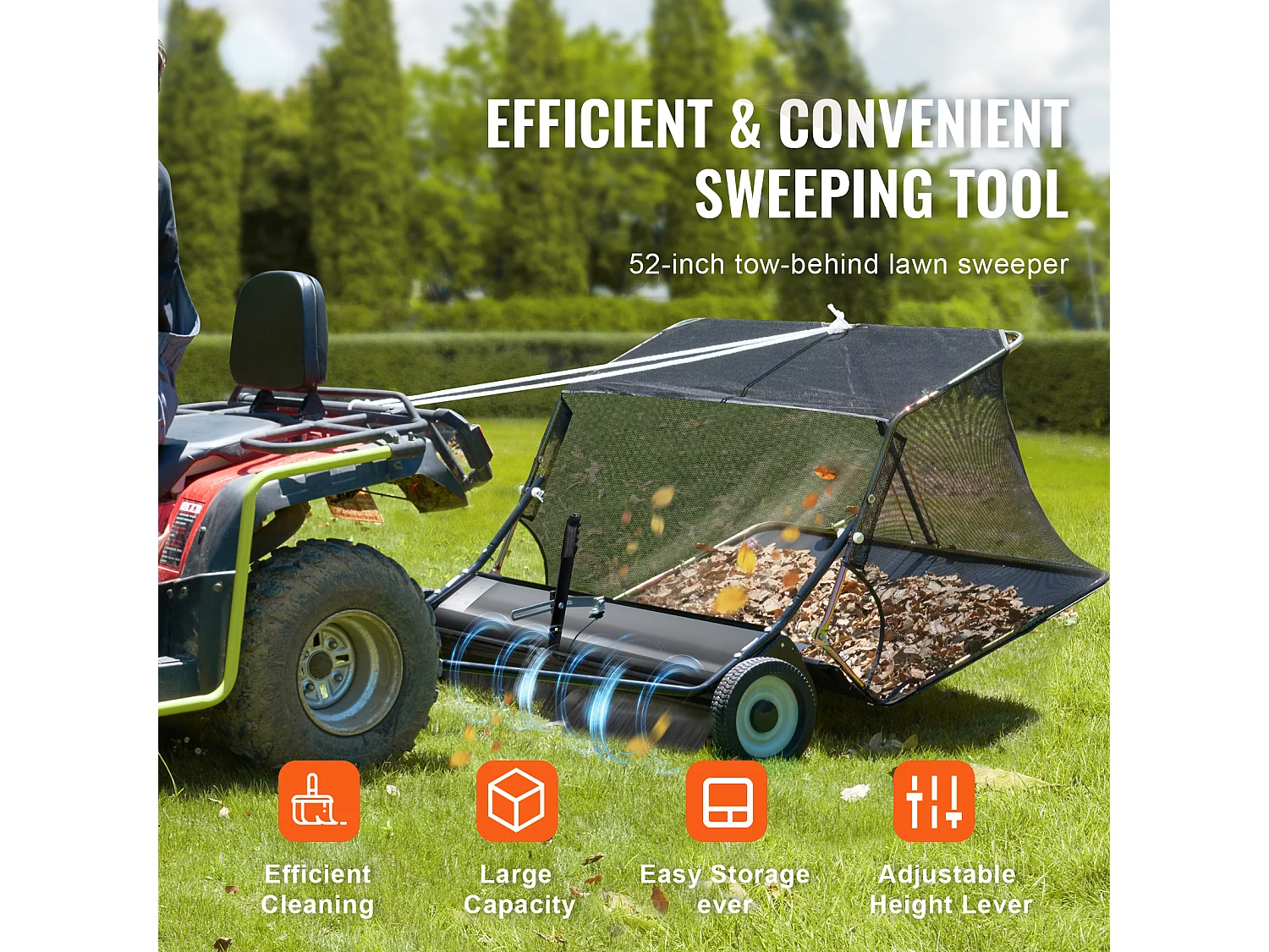 52 Zoll, 26 Kubikzoll. ft. Anhänge-Rasenkehrmaschine SucceBuy, Laubsammler