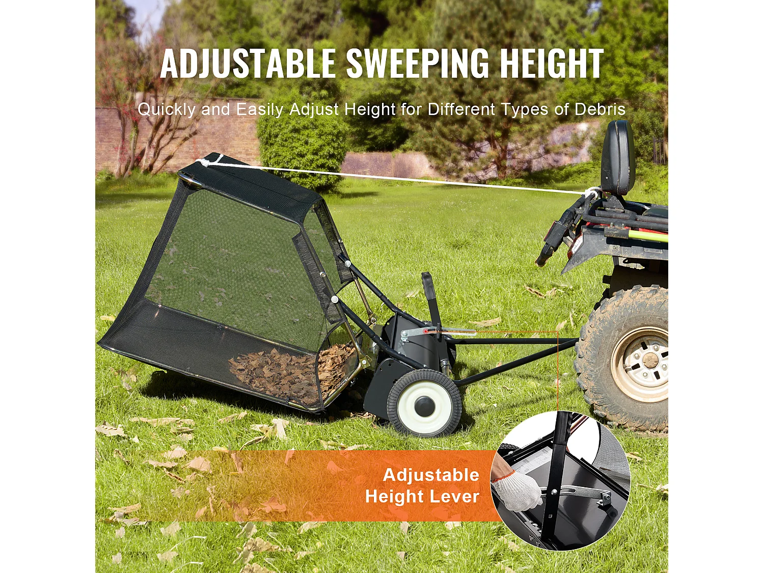 52 Zoll, 26 Kubikzoll. ft. Anhänge-Rasenkehrmaschine SucceBuy, Laubsammler