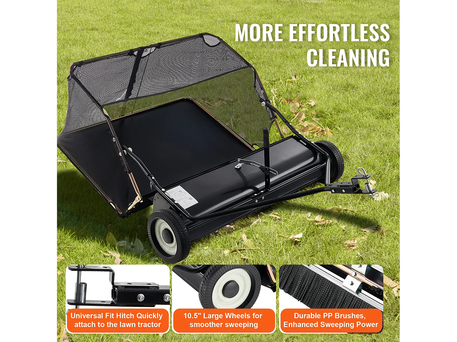 52 Zoll, 26 Kubikzoll. ft. Anhänge-Rasenkehrmaschine SucceBuy, Laubsammler
